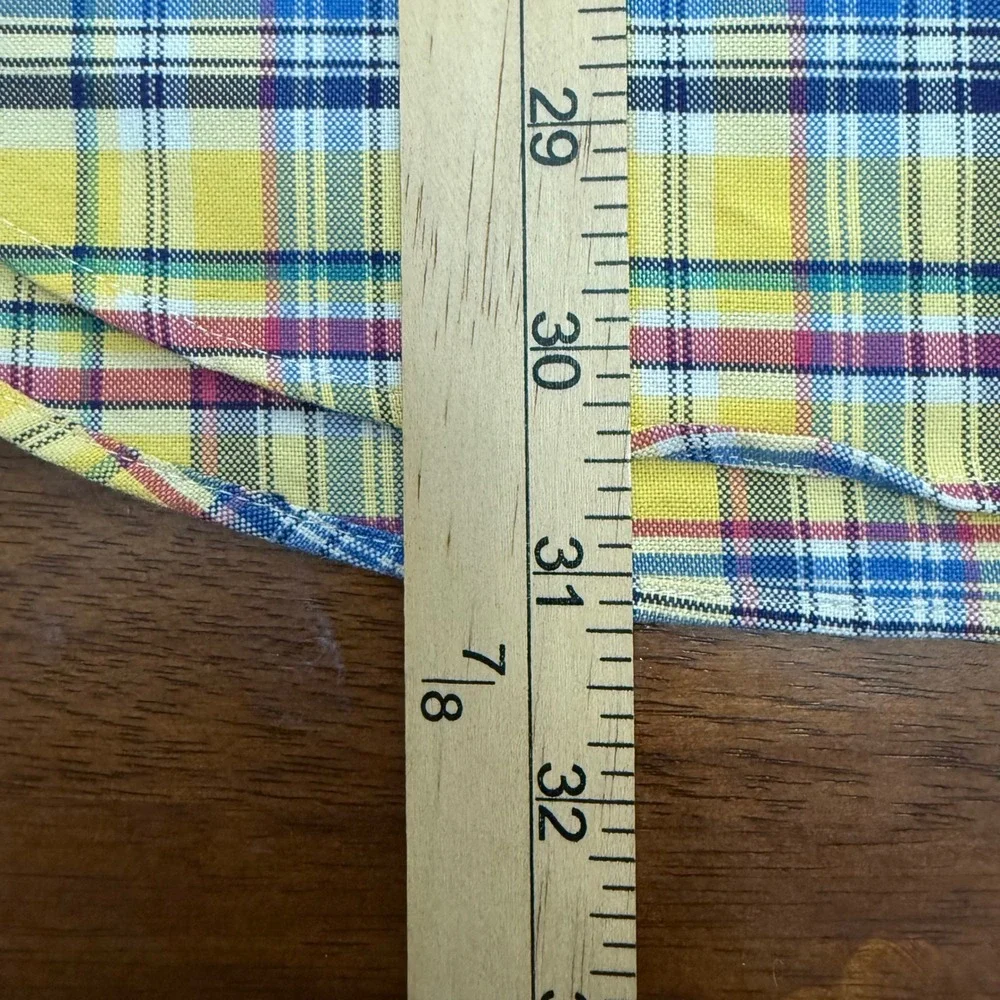 Ralph Lauren Button Down Shirt‎ Mens Large Yellow Blue Plaid Classic Fit Cotton